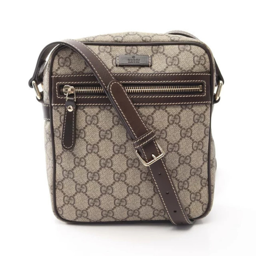 Gucci GG Supreme Shoulder Bag Canvas Leather Beige Cream Brown